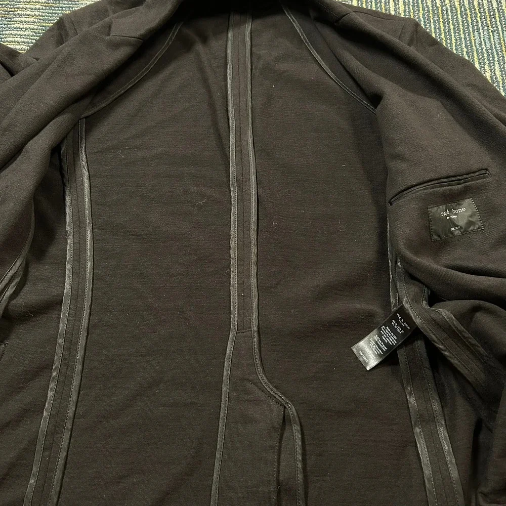 Rag and Bone Blazer Size 38 Black Cotton Unstructured 2-Button Jacket Made USA